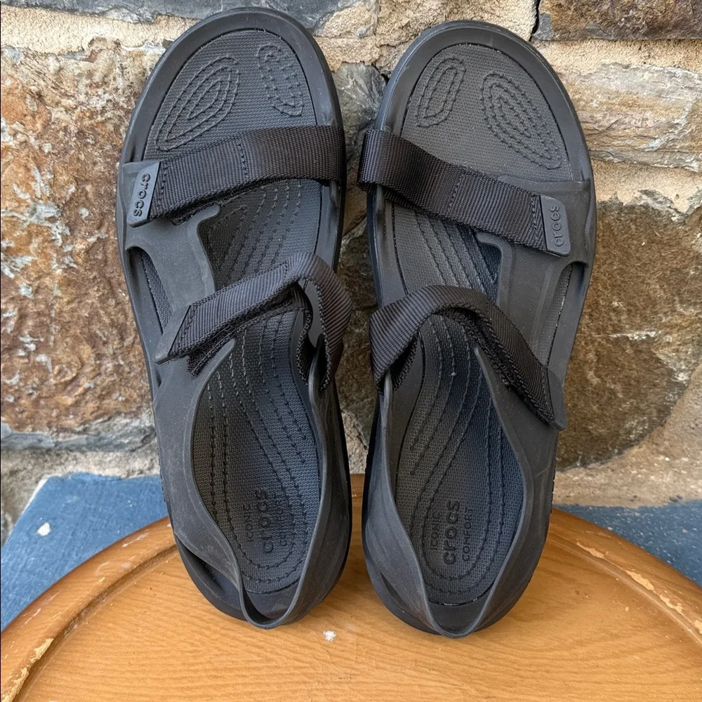 Crocs Black Sport Sandals Adjustable Straps Comfort Size 9 M/ 11 W